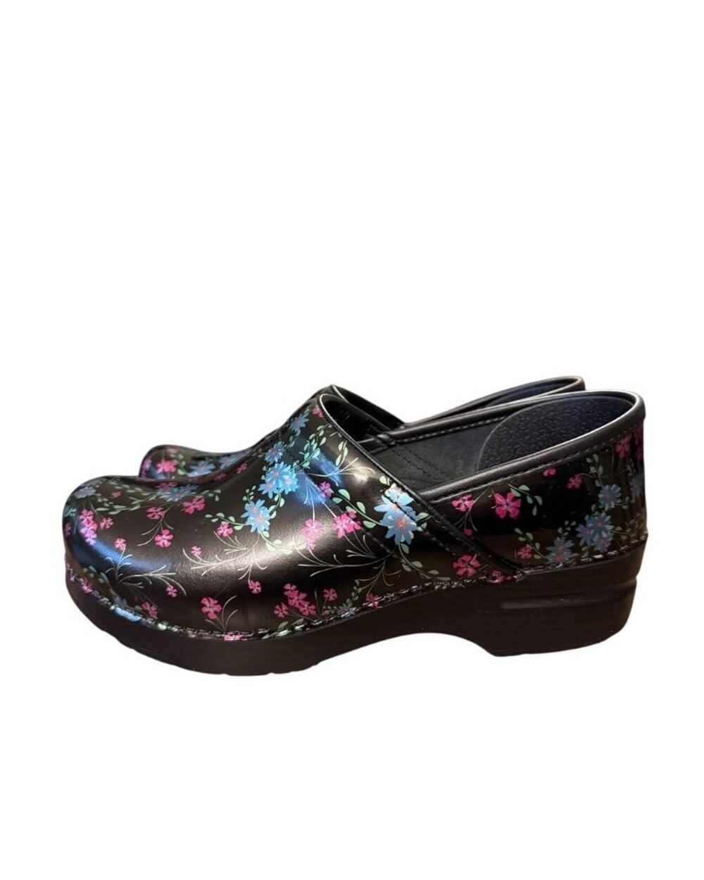 Dansko Professional Clog Mini Floral Black Patent Leather Women size 39 US 9